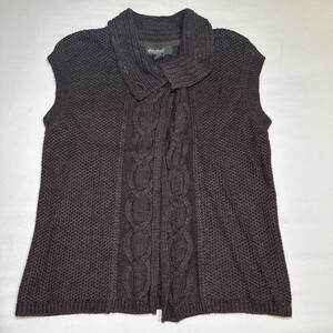 VTG Eddie Bauer Womens Brown Cable Knit Vest Wool Blend Collared Size Medium NWT